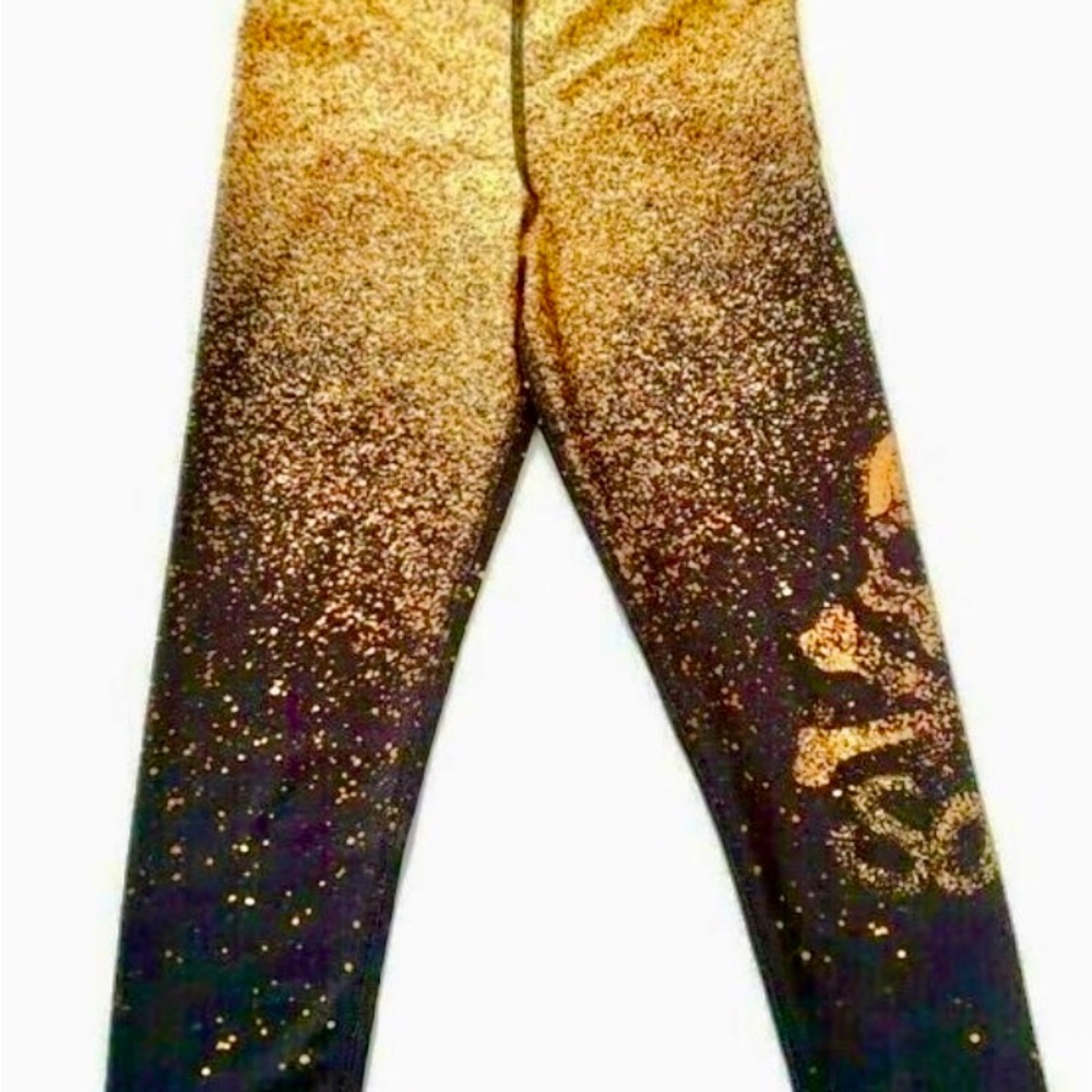 Terez x Soul Cycle 3/4 Length Glitter Skull Leggings Black/Gold Size Medium - Picture 3 of 8